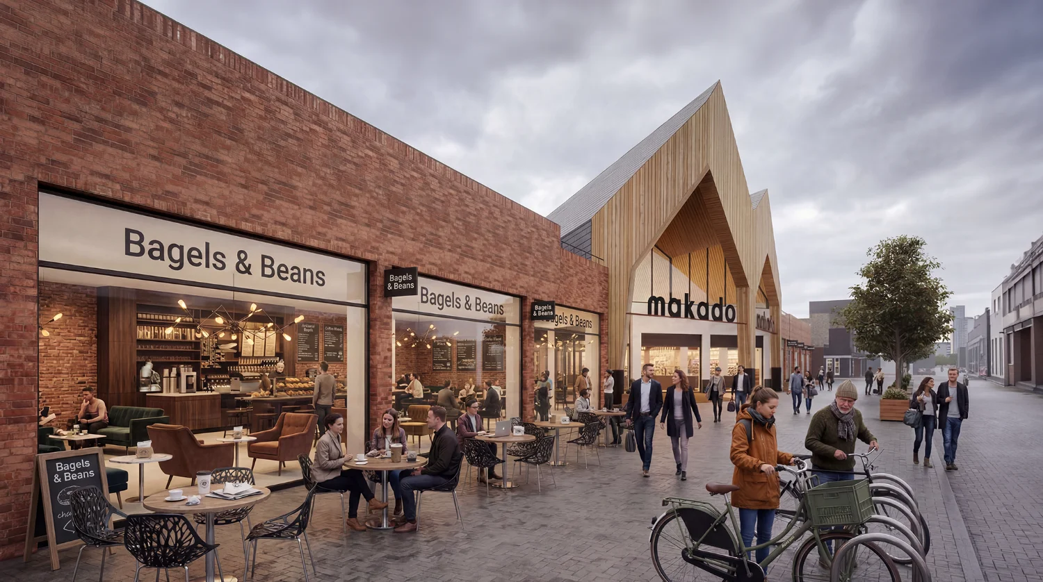Makado retail street, Bagels & Beans storefront